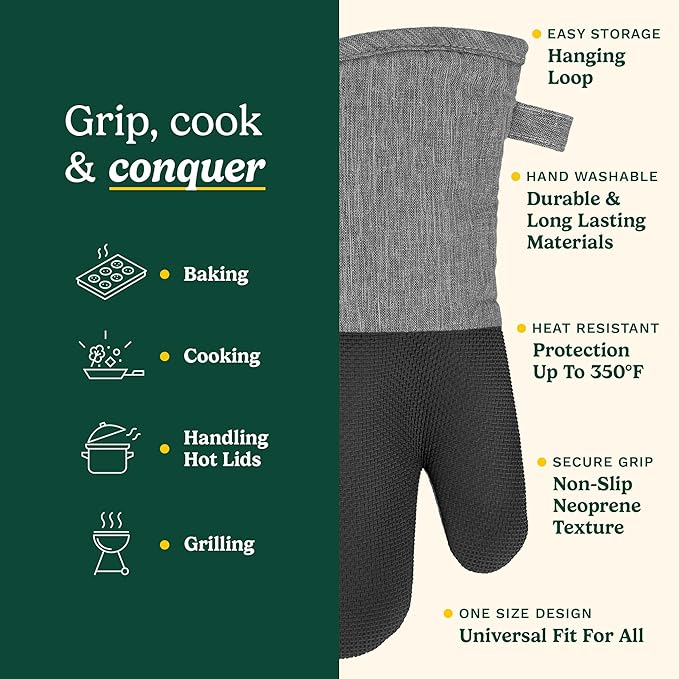 Cuisinart Kitchen Oven Mitts – Heat-Resistant Kitchen Mitts for Oven with Non-Slip Neoprene Palm, Long Cuff, and Cotton Filling – Durable Oven Gloves for Cooking, Baking, & Grilling (Chambray) - Image 5