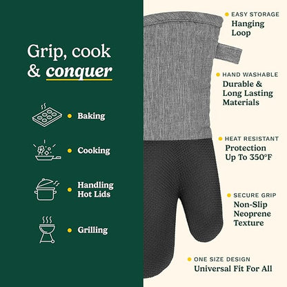 Cuisinart Kitchen Oven Mitts – Heat-Resistant Kitchen Mitts for Oven with Non-Slip Neoprene Palm, Long Cuff, and Cotton Filling – Durable Oven Gloves for Cooking, Baking, & Grilling (Chambray) - Image 5