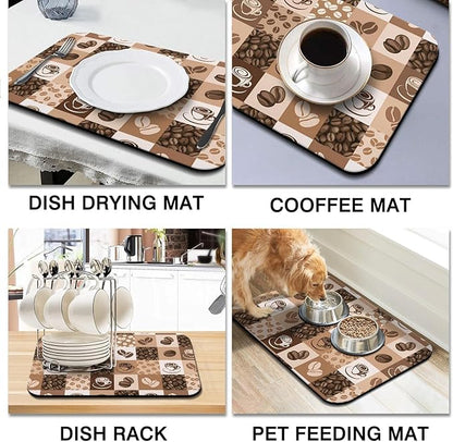 Fun Coffee Mat 23inx15in,Coffee Bar Mat for Countertops,Absorbent Hide Stain Anti-Slip Coffee Bar Accessories Fit Under Coffee Machine Mat,dish Drying Mats for Kitchen