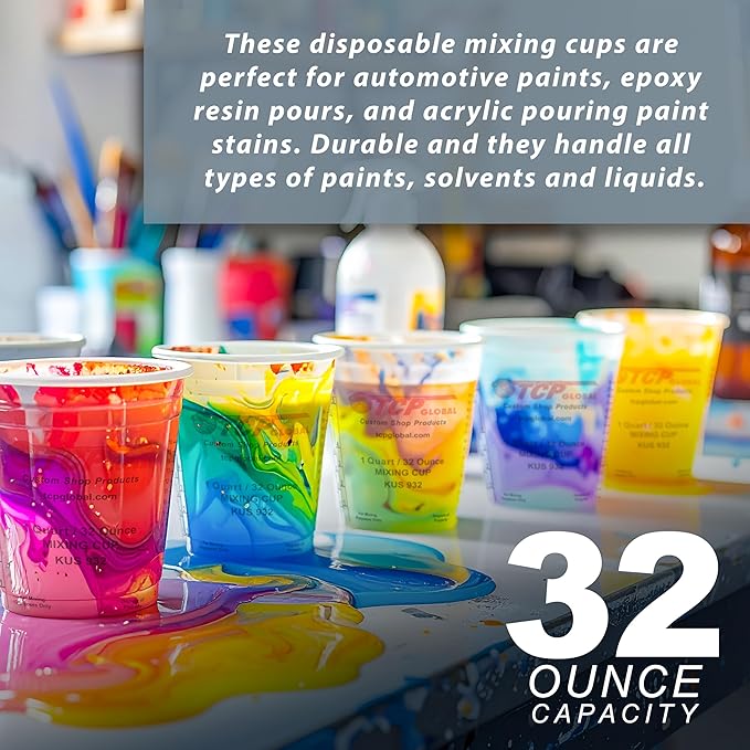 Custom Shop Paint Mixing Cups, 32-Ounce (36 Pack) - Plastic Measuring Cups for Liquids, Automotive Painting, Epoxy Resin, Acrylic Arts, Crafts, Disposable or Reusable, Graduated, Mixing Ratios - Image 2