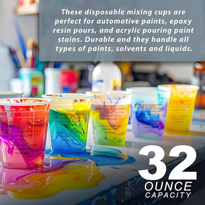 Custom Shop Paint Mixing Cups, 32-Ounce (36 Pack) - Plastic Measuring Cups for Liquids, Automotive Painting, Epoxy Resin, Acrylic Arts, Crafts, Disposable or Reusable, Graduated, Mixing Ratios - Image 2