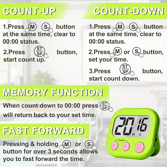 ZILLEEN Classroom Timer for Kids Teachers 2 Pack Digital Timers, Green & Yellow - Image 7