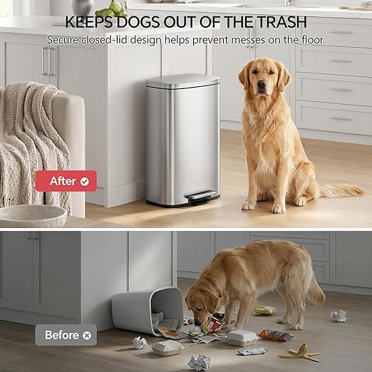 13 Gallon Trash Can (50L) and 1.6 Gallon (6L) Kitchen Trash Can Combo Set, Stainless Steel Garbage Can with Lid and Step-on Pedal, Soft Close Waste Bin with Inner Bucket for Home & Office - Image 7