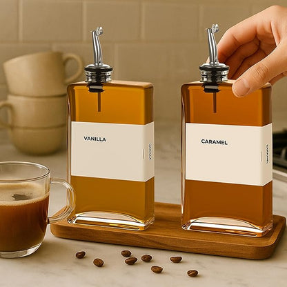 Spaceneat Olive Oil Dispenser Bottle - Includes 44 Kitchen Essential Labels - Cooking Oil Bottles for Kitchen, Coffee Syrup Dispenser - Pourer Spout with 11.8 fl oz Glass Container Cruet - 4pcs Silver - Image 6