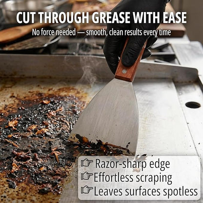 Griddle Scraper, Heavy Duty Stainless Steel Grill Scraper with Handle – Durable Griddle Scrapers for Flat Tops, Flat Top Grill Cleaner & BBQ Tools for Outdoor Grill, Easy Grease Removal (Style 03)