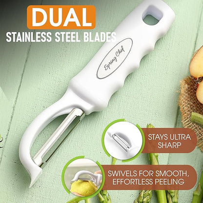 Spring Chef Premium Swivel Vegetable Peeler, Comfrotable Handle and Ultra Sharp Stainless Steel Blades - Perfect Kitchen Peeler For Veggie, Fruit, Potato, Carrot, Apple - White - Image 2