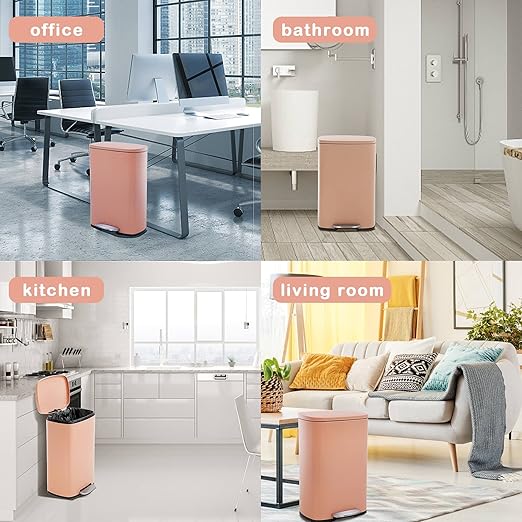 50 Liter / 13 Gallon Kitchen Trash Can with Lid, Stainless Steel Trash Can with Foot Pedal and Plastic Inner Bucket, Fingerprint-Resistant Soft Close Lid Garbage Can, Odor Proof and Hygienic, Pink - Image 7
