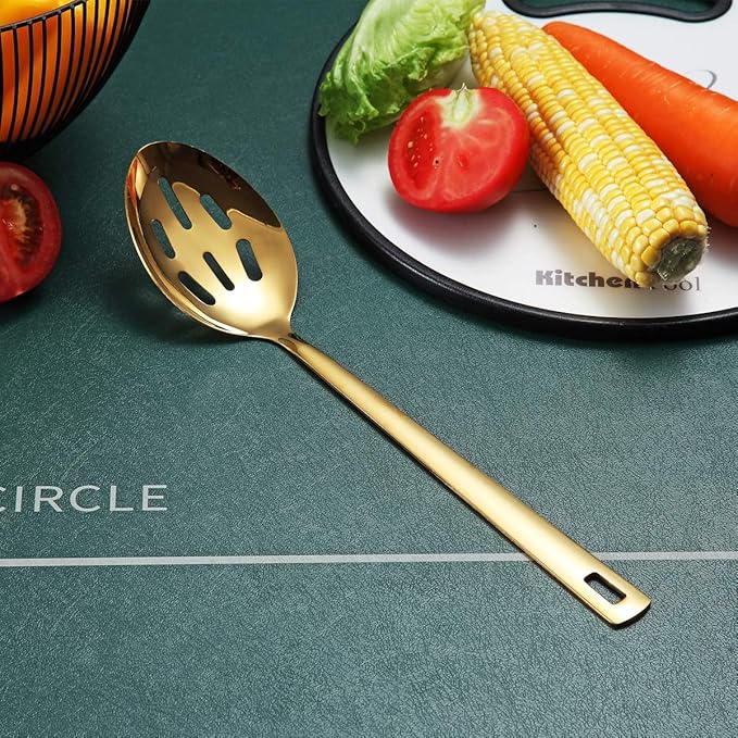 Berglander Gold Cooking Spoon, Stainless Steel Slotted Serving Spoon Titanium Gold Plating, Kitchen Basting Spoon For Cooking, Dishwasher Safe, Easy to Clean - Image 2
