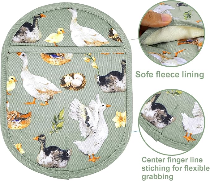 Pot Holders Set of 2 with Transparent Clear Silicone Shell and Nice Duck Flower Cotton Lining, Heat Resistant to 500 F Kitchen Oven Gloves Pot Holder for Cooking (Wathet Blue, Potholders) - Image 5