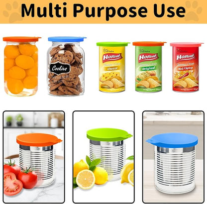 Lydia’s Deal Pet Food Can Covers 2-Pack, Thick Silicone Universal Can Lids for Dog & Cat Food, Fits 3oz/5.5oz/12oz, Airtight Seal, Durable & Dishwasher Safe, Easy Grip with Spoon (Blue & Orange)