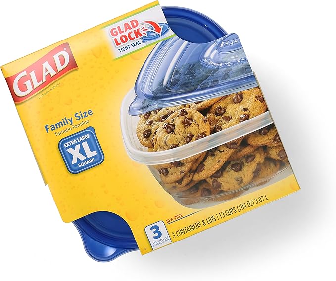 Glad GladWare XL Square Food Storage Containers with Lock Tight Lids, BPA-Free Family Size Plastic Containers for Leftovers, Meal Prep, and Freezer Storage, Dishwasher Safe, 104 Oz, 3 Count - 3 Pack - Image 3