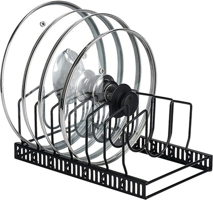 Toplife Pot Lids Organizer Rack for Cabinet and Countertop, 7+ Pan Lids and Bakeware Organizer Rack Holder with 7 Adjustable Compartments - Black by Toplife