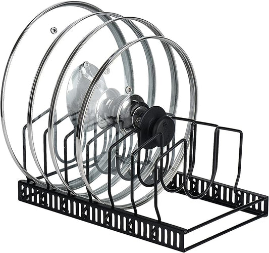 Toplife Pot Lids Organizer Rack for Cabinet and Countertop, 7+ Pan Lids and Bakeware Organizer Rack Holder with 7 Adjustable Compartments - Black by Toplife