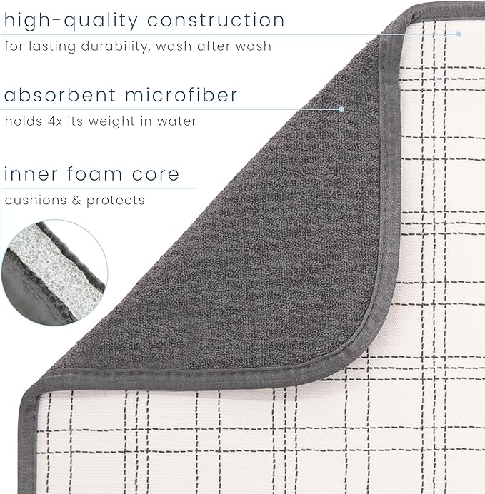 S&T INC. Dish Drying Mat, 16” x 18”, Absorbent Microfiber Kitchen Counter Mat, Dish Drying Pad for Dishes, Utensils, Pots and Pans, Large, Stitched Plaid - Image 3