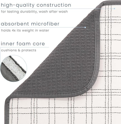 S&T INC. Dish Drying Mat, 16” x 18”, Absorbent Microfiber Kitchen Counter Mat, Dish Drying Pad for Dishes, Utensils, Pots and Pans, Large, Stitched Plaid - Image 3