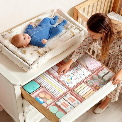 DIMJ Drawer Organizers Clothes, Set of 16 Dresser Organizer Bins, Fabric Closet Organizers and Storage, Shallow Drawer Dividers for Nursery, Clothing, Baby Clothes, Socks, Underwears, Tie (Pink) - Image 5
