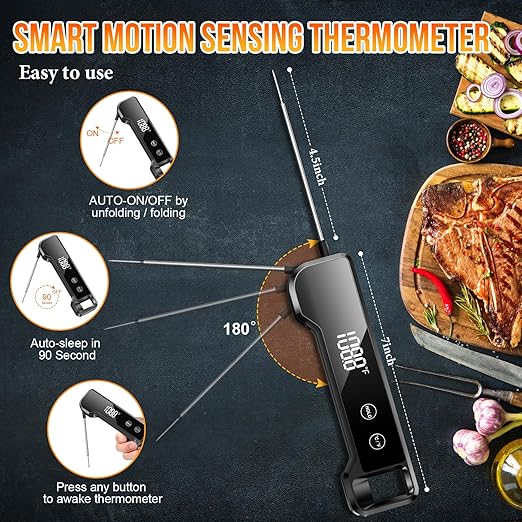 Digital Meat Thermometer with ±0.5℉ Precision, Fast Reading Waterproof Food Thermometer for Grilling and Cooking, Easy to Use, LCD Display, Kitchen Gadgets BBQ Accessories