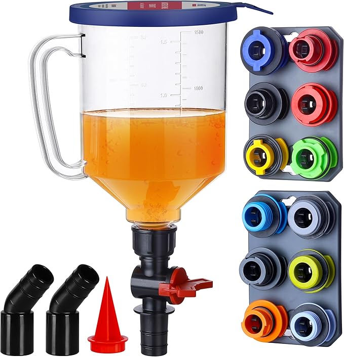 SMART JERRY - Spill-Proof Engine Oil Funnel Kit｜Oil Change Funnel w/ 12 Adapters & 2 Magnetic Adapter Organizer Boards｜Transparent Body w/Scale & Shut-Off Valve｜Universal Fit by SMARTJERRY