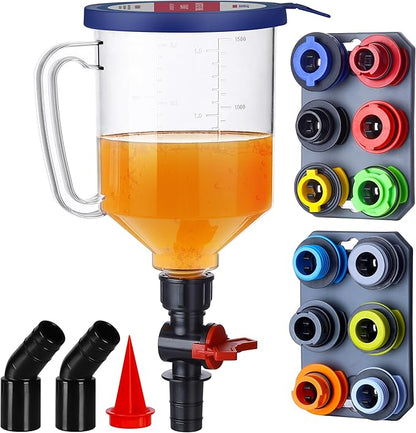SMART JERRY - Spill-Proof Engine Oil Funnel Kit｜Oil Change Funnel w/ 12 Adapters & 2 Magnetic Adapter Organizer Boards｜Transparent Body w/Scale & Shut-Off Valve｜Universal Fit by SMARTJERRY