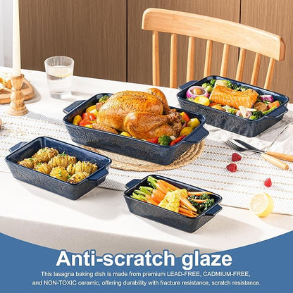 Dafuceramic Casserole Dishes for Oven, Baking Dishes, Ceramic Bakeware Sets of 4, Rectangular Baking Pan Set with Handles for Baking, Casserole, Kitchen, Wedding Gift (Blue) - Image 3