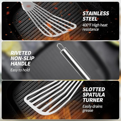 2Pack Fish Spatula Stainless Steel,Premium Fish Turner Spatula,Flexible Barbecue Turner,Metal Slotted Spatula For Flipping Fish Egg Patties Fries Pancake Steak by EGYPAMID
