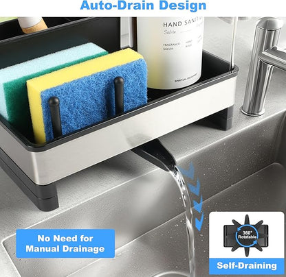 Kitchen Sink Caddy Organizer, Stainless Steel Sponge Holder, Kitchen Caddy Sink Organizer with Dish Brush Holder and Dishcloth Rack, Rustproof Dish Sponge Drying Rack for Countertop Storage - Image 3