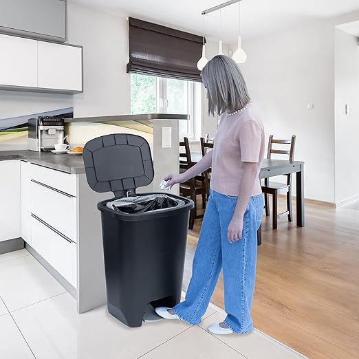 Glad Premium 20 Gallon Trash Can - Plastic Kitchen Waste Bin with Odor Protection of Lid, Stainless Steel Step On Foot Pedal and Garbage Bag Rings, Black - Image 7