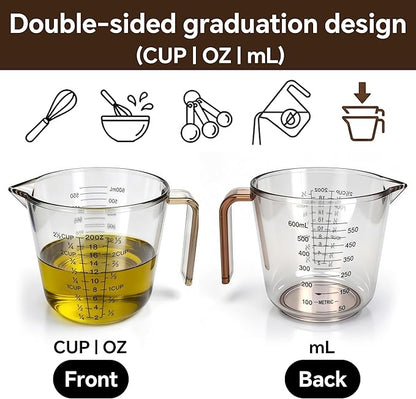 Measuring Cups Set, 3PCS with Pour Spout & Handle, Multi-Scale (cup | oz | ml) Stackable Liquid & Dry Plastic Measuring Tools for Baking Cooking, Essential Kitchen Gadgets (Coffee Brown) - Image 6