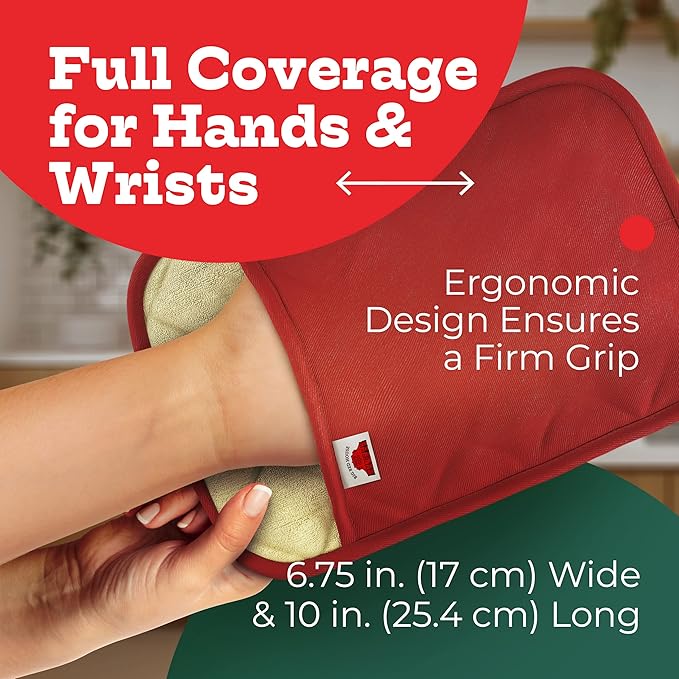 Silicone Pot Holders - Set of 2 Red - 10x3 - Heat Resistant to 536 F / 280 C Kitchen Protectors Hot Pans Baking Professional Grade Cooking Mitts