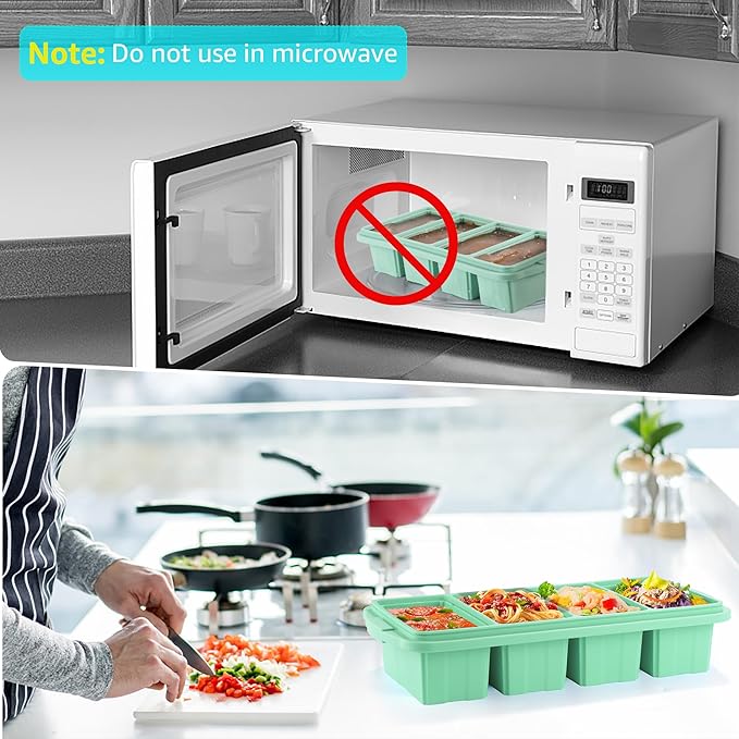 Ztomine Silicone Freezer Tray With Lid - Silicone Freezer Food Molds- Large Ice Cube Tray,Silicone Freezer Container,Freeze & Store Soup, Sauce, Broth,Leftovers - Makes 4 Perfect 1 Cup - Image 6