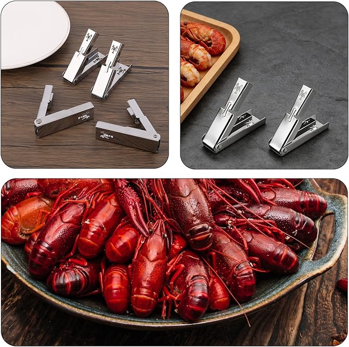 4pcs Crawfish Peeler Tool, Hollow Design Stainless Steel Shrimp & Crayfish Sheller Effortless Tail Peeling for Cooked Shrimp Seafood Shucker Easy to Clean Kitchen Gadget for Home & Restaurants
