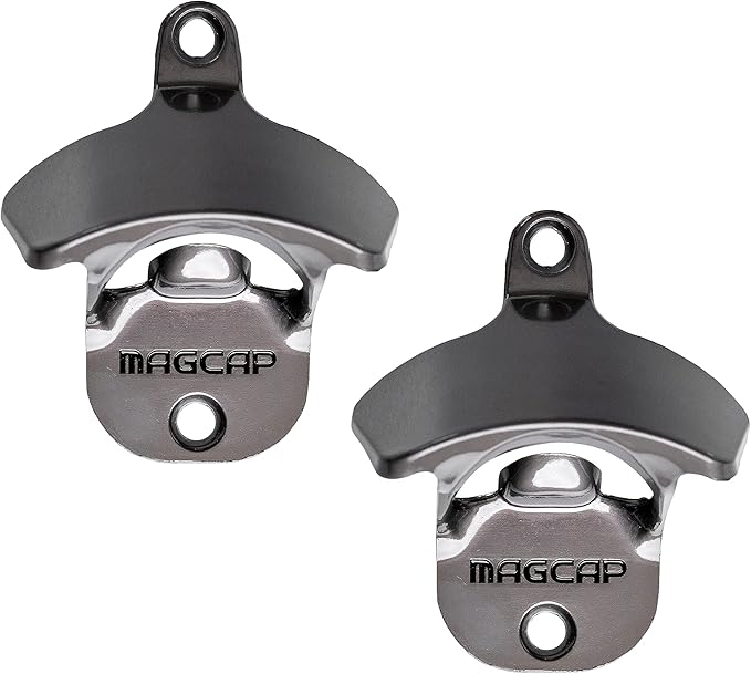 Outdoor Bottle Opener Wall Mounted - Style Magnetic Beer Bottle Opener that Catches Caps - Easy to Install and Incredibly Convenient (2, Gunmetal Black) by MAGCAP