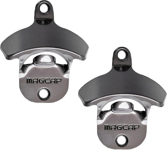Outdoor Bottle Opener Wall Mounted - Style Magnetic Beer Bottle Opener that Catches Caps - Easy to Install and Incredibly Convenient (2, Gunmetal Black) by MAGCAP