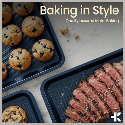 BAKKEN Kitchen Baking Pan - Small, Medium, and Large Cookie Sheet (13.58×9.65, 15.75×11, 17.91×12.60), Nonstick, Diamond Texture Bottom, PFOA, PFOS, PTFE Free, Oven Safe Tray (450°F), Pack of 3, Blue - Image 8