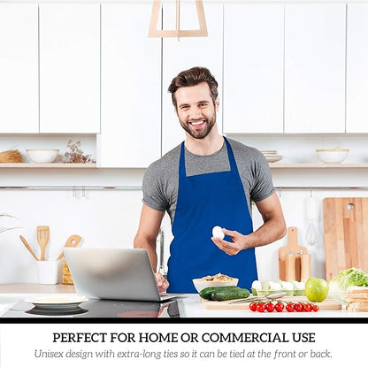GREEN LIFESTYLE 12 Pack Professional Chef Apron – Grilling Aprons for Men, Waterproof Cooking Apron for BBQ, Work or Restaurant Use, Kitchen Aprons for Women – Royal Blue, No Pockets - Image 5