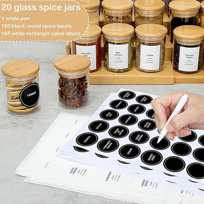 EgticHome 4OZ Glass Spice Jars with Bamboo Lids and 315 Labels, 20 Pcs Clear Food Storage Containers for Kitchen Sugar Salt Coffee Tea Beans - Image 2