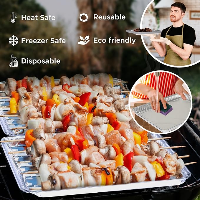 PLASTICPRO Aluminum Pans 100 Pack Disposable Cookie Sheets 13 x 17 Baking Pans Premium Quality Heavy Duty Sheet Pans - Image 2