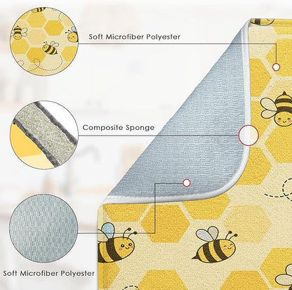 Sanwarm Absorbent Dish Drying Mat, Honey Baby Cute Yellow Bees Microfiber Pad for Kitchen Counter, Coffee Bar Decor, Heat Resistant and Reversible, 18" x 24"