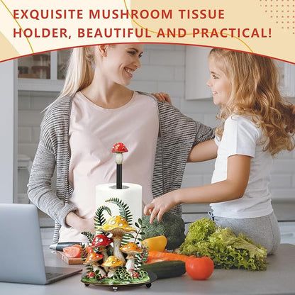 Thyle Mushroom Paper Towel Holder with Round Base Mushroom Bathroom Decor Gifts Rustic Dispenser Kitchen Paper Holder Stand for Christmas Housewarming Farmhouse Countertop Toilet Home Accessories