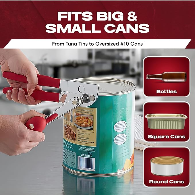 Chef Master Commercial Can Opener Heavy Duty - Manual Hand Crank for Large Cans with Anti-Slip Grip - Stainless Steel Restaurant Can Opener Manual for Seniors, Kitchen, Bars & Food Trucks - 90056 - Image 4