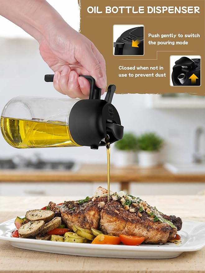 Kitchen Gadgets Oil Sprayer for Cooking 2pcs,Oil Dispenser for Kitchen,2 in 1 Oil Dispenser and Oil Sprayer,16oz Olive Oil Dispenser Bottle for Air Fryer,Salad, Grill (Black Kitchen Accessories) - Image 4