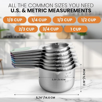 Spring Chef Magnetic Stainless Steel Measuring Cups, Patented, Kitchen Tools with Easy to Read Markings for Measuring Dry or Liquid Ingredients, Set of 7, Winter Frost - Image 3