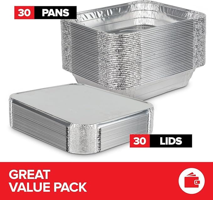 Stock Your Home (Set of 30) 9 x 13 Disposable Aluminum Pans with Lids - (30) Heavy Duty Foil Pans with Lids 9x13 (30) Foil Pan Covers, Food Catering Containers for Baking, Cooking, Heating, Storage - Image 2