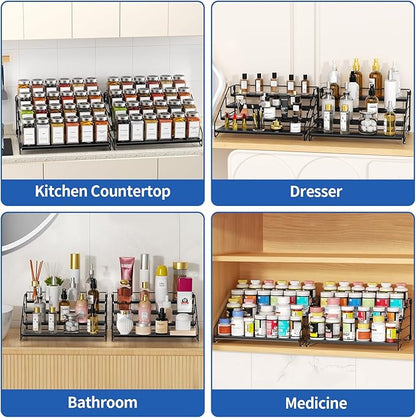BOIVSHI 4 Tier Spice Rack Organzier, Spice Rack for Cabinet, Adjustable Depth Seasoning Shelf for Countertop, Pantry, Seasoning Organizer, Metal, Black (2 Pack) - Image 8
