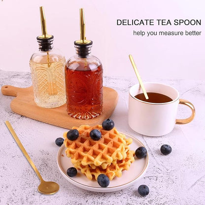 Glass Syrup Dispenser Set - 4 Pack 7oz Bottles with Metal Pour Spouts, Stoppers, Spoons for Coffee, Tea, Vanilla, Caramel, Honey - Image 5