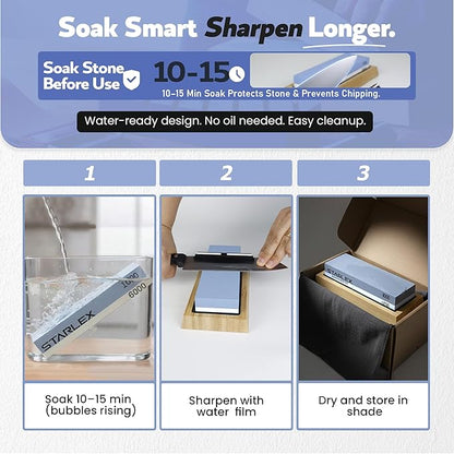 Premium Knife Sharpening Stone Set | Dual Grit Whetstone (1000/6000), Bamboo Base, Non-slip Rubber Base, Angle Guide | Perfect for Kitchen, Chef & Hunting Knives