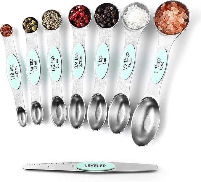 Spring Chef Stainless Steel Magnetic Measuring Spoons Set of 8 with Leveler, Nesting Metal Teaspoon & Tablespoon Measuring Spoons, Kitchen Gadgets for Baking & Cooking, Fits in Spice Jars - Mint - Image 9