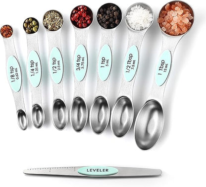 Spring Chef Stainless Steel Magnetic Measuring Spoons Set of 8 with Leveler, Nesting Metal Teaspoon & Tablespoon Measuring Spoons, Kitchen Gadgets for Baking & Cooking, Fits in Spice Jars - Mint - Image 9