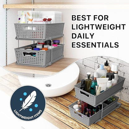 Simple Houseware 2 Tier Bathroom Organizer Tray Pull-Out Sliding Drawer, Under Sink Storage, Gray - Image 7