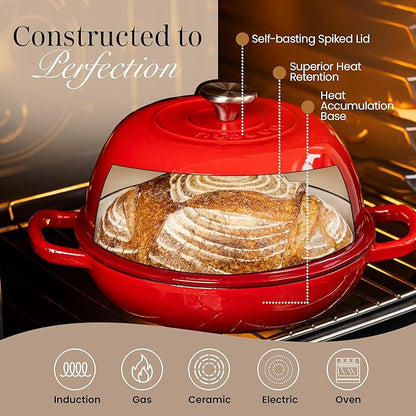 Enamelled Cast Iron Dutch Oven Pot – Dutch Oven For Sourdough Bread Baking – Cast Iron Bread Pot – Red, 6 Quarts, 26cm – by Nuovva - Image 3